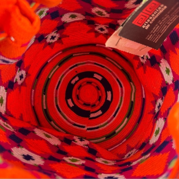 Wayuu Mochila Colombian Handbag Bucket Style Gaza Palete Bright Orange Brand New - Picture 14 of 16